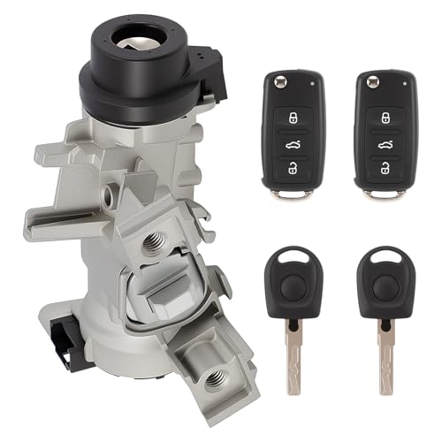 Fraylis 1K0905851B Neiman Interrupteur d'allumage Serrure d'allumage avec 2 Clés + 2 Télécommandes pour A3 Q3 TT Golf 5 6 7 Seat Altea Leon Beetle Caddy Commutateur d'allumage 1K0905841 1K0905865
