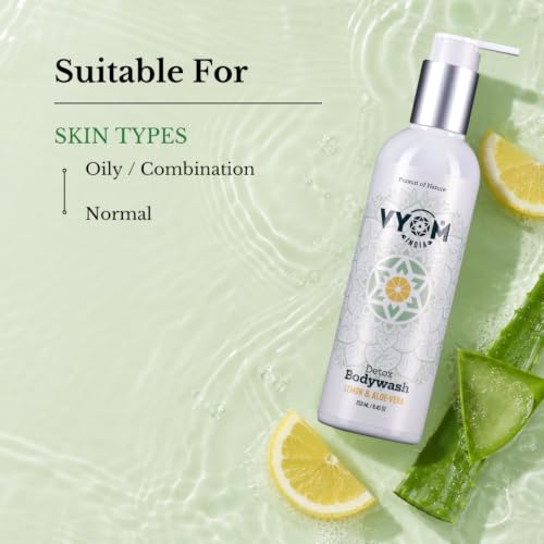 Image of Vyom India Detox Body Wash for Men & Women (250 ml) - Aloe Vera & Lime Shower Gel - Hydrating, Sulphate & Paraben Free, Natural Herbal Body Wash | Refreshing cleanser & Hydration