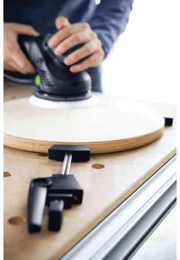 Hand sanding on a workpiece clamped to Festool MFT/3