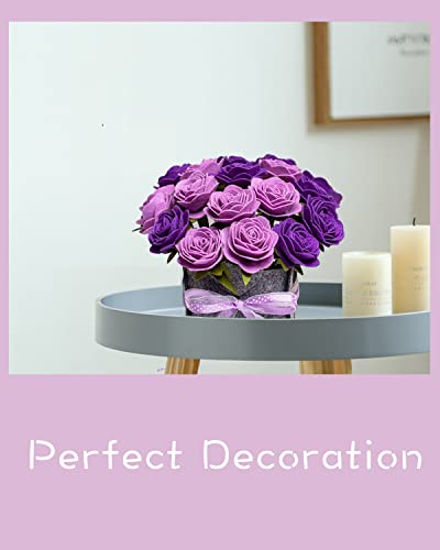 Image of BAZIMA ALICE DIY Felt Flower Art Craft Kit, DIY Purple Roses Pot Bonsai Kit, Floral Gifts, Beginner Craft Kit, Arrange Pre-Cut Flowers and Foliage