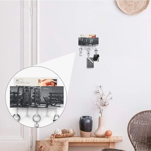 Soporte de pared para llaves con estante de madera y 5 ganchos 5