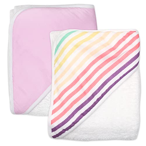 Image of HonestBaby Baby 2-Pack Organic Cotton Hooded Towels, Rainbow Stripe, One Size