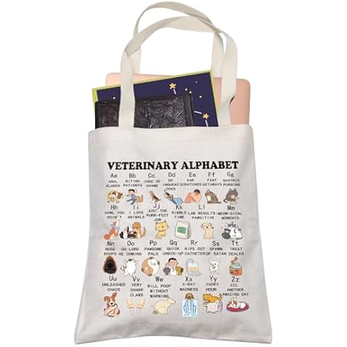 LEVLO 26 Veterinary Alphabet Shopping Bag Veterinary Technician Vet Medical Student Gift for BFF Dog Cat Mom