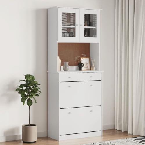 SKM Aparador Alto Alta Madera Maciza de Pino 77x35x188 cm,Mobiliario,Armarios y Almacenamiento,Aparadores,3187778