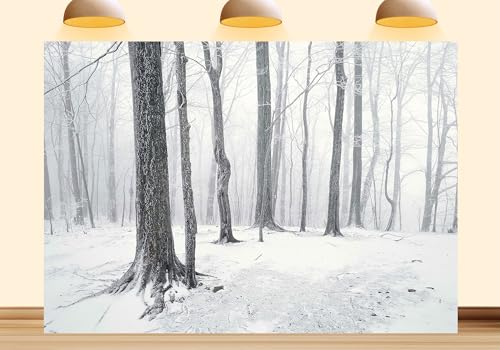 5X3ft Fabric Snowy Winter Forest Backdrop Bare Tree White Fog
