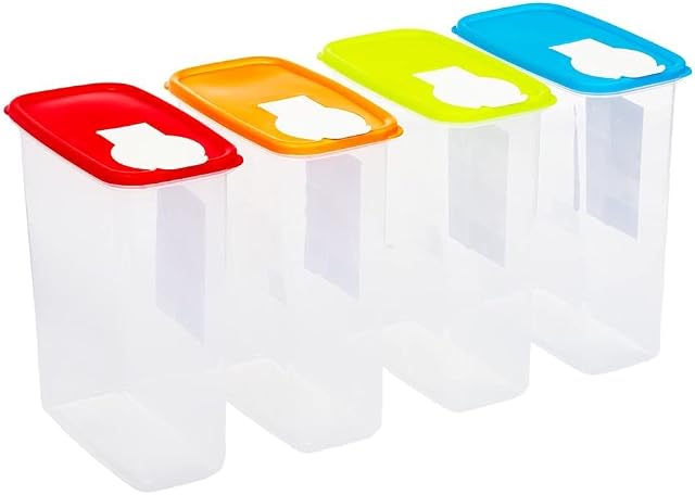 4 Piece Set of Plastic Kitchen Storage Box Dry Food Dispenser Container 2.5L with Air Tight Lid Ideal for Cereals, Rice, Pasta and Much More