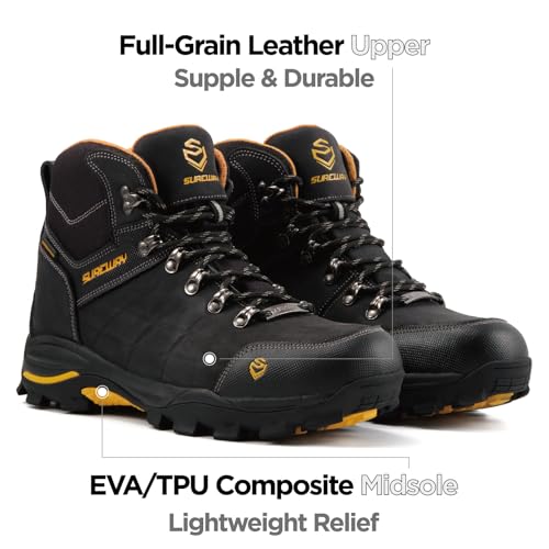 Image of SUREWAY Men's 6 inch Soft /Steel Toe Lightweight Waterproof Work Boot - Leather,Lace Up,Oil /Slip Resistant Dual-Density Comfortable EH Construction Industrial Ankle Safety Men Work Boots,Roofing, Hunting