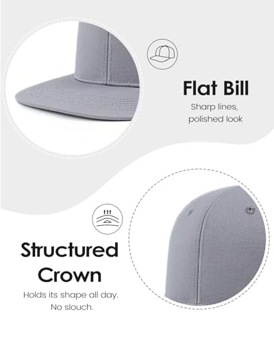 Zylioo Ponadwymiarowa czapka typu snapback XXL, bardzo szerokie płaskie czapki, pusta strukturalna czapka L M dla mężczyzn i kobiet, Szary, XL-XXL