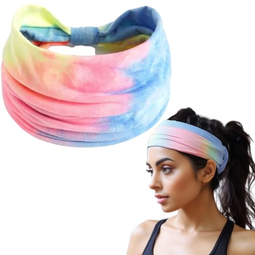 XFYT Tie-Dye Exercise Bandana Hair Bands | Rainbow Headbands for Running Fitness Workout Yoga Women and Girls (Melange)