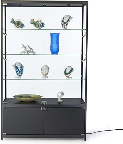 Displays2Go 48 Inch Retail Display Case, Seven Led Lights, Storage, Lockable Swinging Doors - Black (Lesc4816Bb) #TOP24