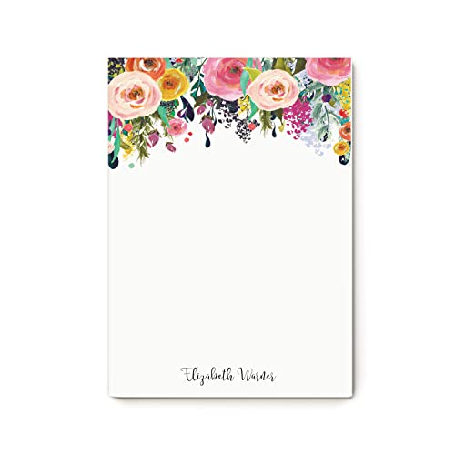 Multi Flower Art Personalized Notepads - Small Notepad 5X7 W/ 50 Printed Sheets – Personalized Stationery W/Custom Size, & More – Classy Desk Supplies – Customizable To 8X10” - Multi Flower Notepad #TOP29