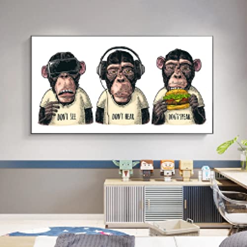 Trois Singes Gorille Argent Tableau Abstrait pour Grand Mur Vide - 2