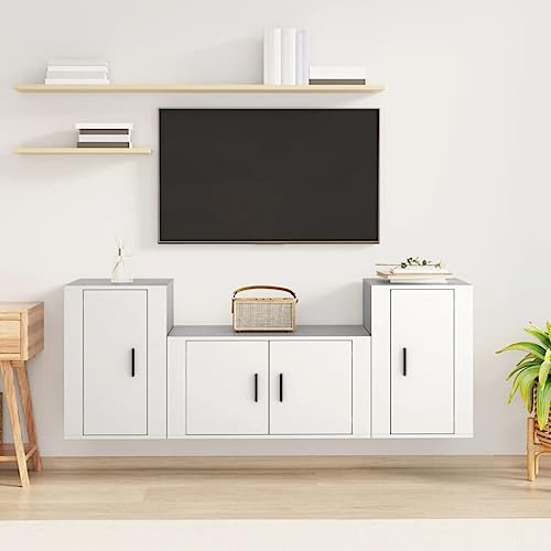 INLIFE Ensemble de Meubles TV 3 pcs Blanc Bois d'ingénierie-3188502