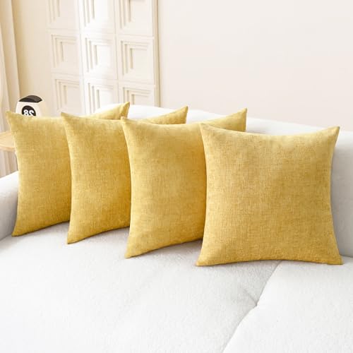 Image of CaliTime Throw Pillow Covers Decorative 18 X 18 Inches Pack of 4 Cozy Chenille Cushion Cases for Couch Sofa Bed Living Room Home Gold