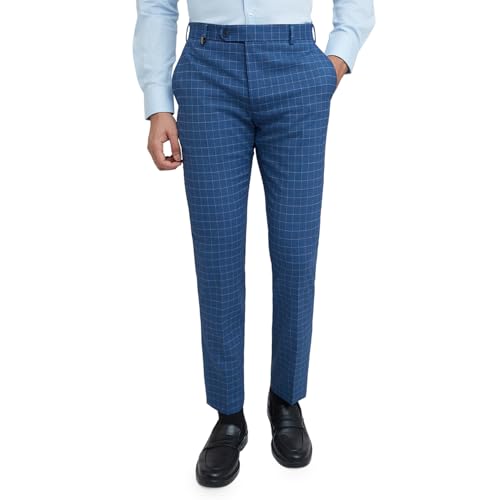 Image of Park Avenue Men's Poly Rayon Blend Checks Pattern Neo Fit Flat Front Formal Trouser
