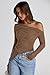 PRETTYGARDEN Women's Spring Long Sleeve Y2K Crop Top Trendy Off Shoulder Asymmetrical Fitted Knit Tee Shirts Going Out Tops (Brown,Medium)