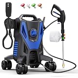 QIOMALA Electric Pressure Washer, 4800 PSI 3.0GPM High Pressure Cleaning Machine with 35 FT Power Cord, 20 FT Hose, Foam Cannon, 4 Nozzles,Easy Store for Car/Garage/Patio, Blue