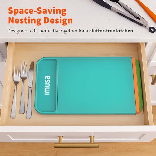 Image of IMUSA Cutting Board Set, 4-Piece 14 inchx7.5 inch, Removable Tray