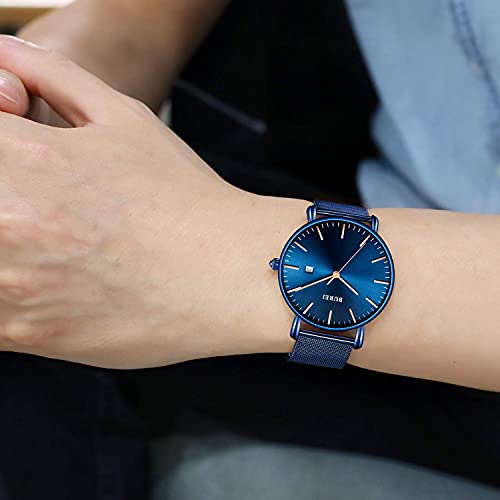 Burei Men's Watch Ultra Thin Quartz Analog Wrist Watch Date Calendar Stainless Steel Mesh Band #TOP6