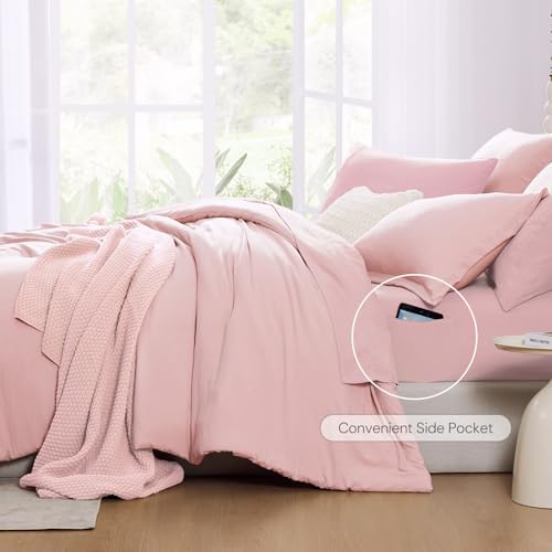 Image of Queen Comforter Set-7 Pieces Soft Prewashed Bed in a Bag Queen Bedding Sets | All Season Comforter with Sheets, Pillow Shams & Pillowcases, Soft Pink
