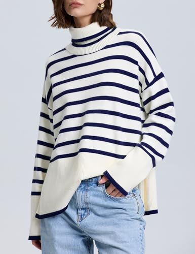 kayamiya Women's Turtleneck Oversized Sweaters Long Sleeve Pullover Knit Tops Split Hem3