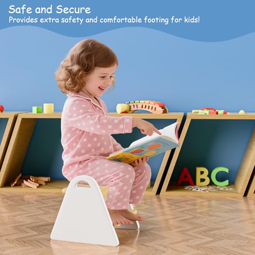 Toddler Step Stool, Wooden Step Stools for Kids, Kids Potty Training Stool with Handles, Rounded Corners Child Stepping Stool for Bathroom Sink, Kitchen, Bedroom (White) - Image 4