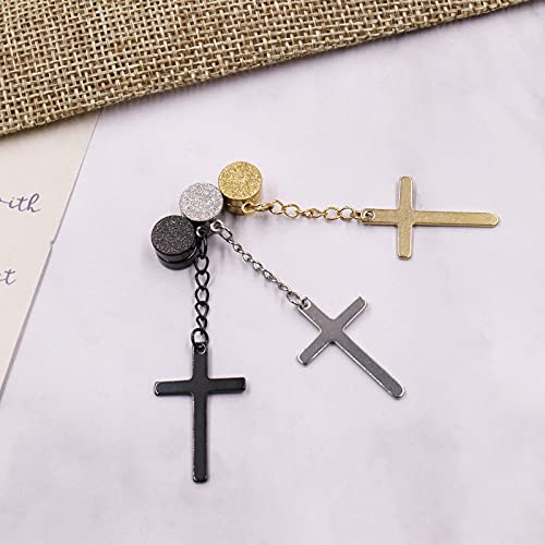 NEWITIN 4 Pairs Stainless Steel Magnetic Earrings for Men Clip on Earring Magnetic Stud Earring Unisex Non Piercing CZ Magnet Studs Diamond Cross Earrings for Women Men3