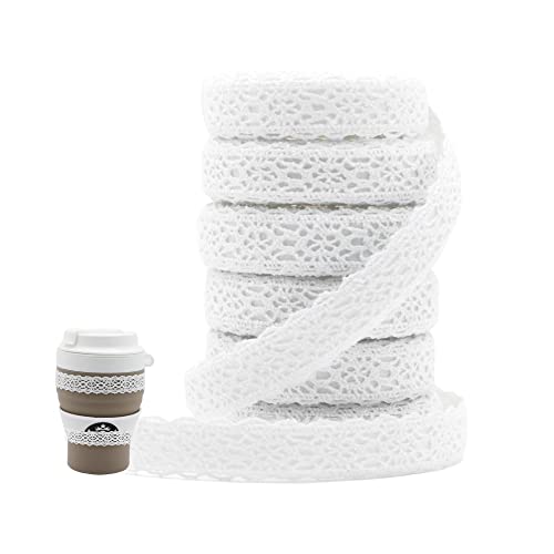 Lot de 6 rouleaux de ruban de dentelle blanc vintage autocollant décoratif pour mariage, artisanat, scrapbooking, boîte cadeau, 1,5 cm x 1.8 m