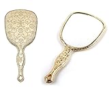 777 Ladies Floral Repousse Vintage Mirror Oval Hand Held Makeup Beauty Dresser (Gold)