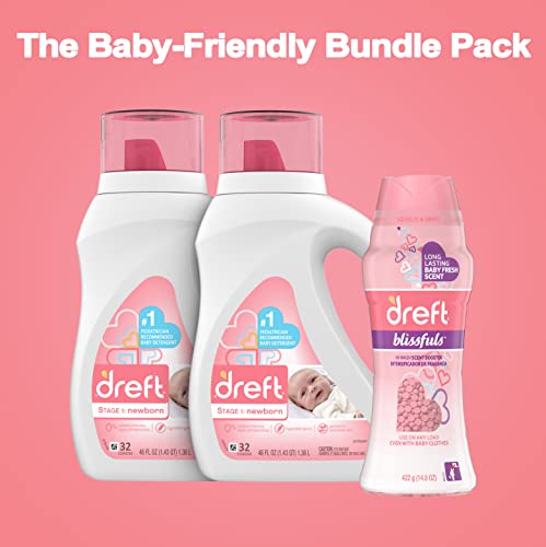 Dreft Stage 1: Newborn Hypoallergenic Baby Laundry Detergent Liquid Soap, 64 Total Loads, 46 Ounce (Pack Of 2), & Dreft Blissfuls Laundry Scent Booster Beads For Washer, Baby Fresh Scent, 14.8 Oz #TOP1