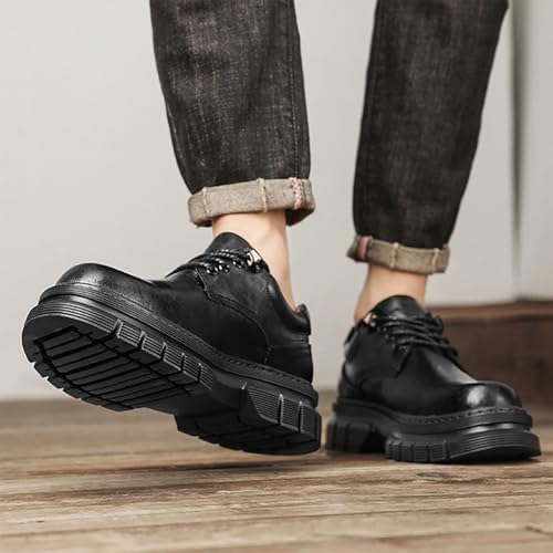 Mens Lace-Up Leather Chunky Heel Casual Dress Shoes New Low-Cut British Style Business Comfortable Shoes for Men, Perfect for Office & Casual Occasions4