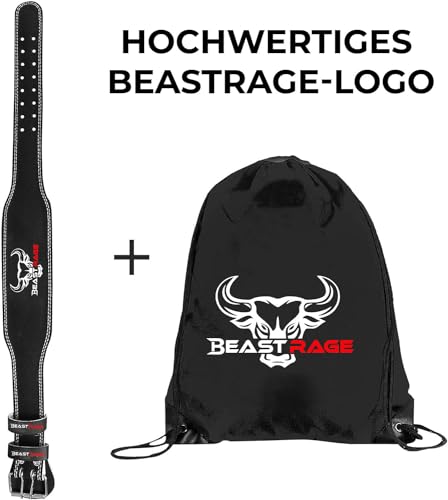 BEAST RAGE Gewichthebergürtel, Leder, strapazierfähig, Fitnessstudio, Bodybuilding, Workout, Training, Gewichthebergürtel, 10 verstellbare Löcher, 10,2 cm, gepolsterte (Schwarz, M)