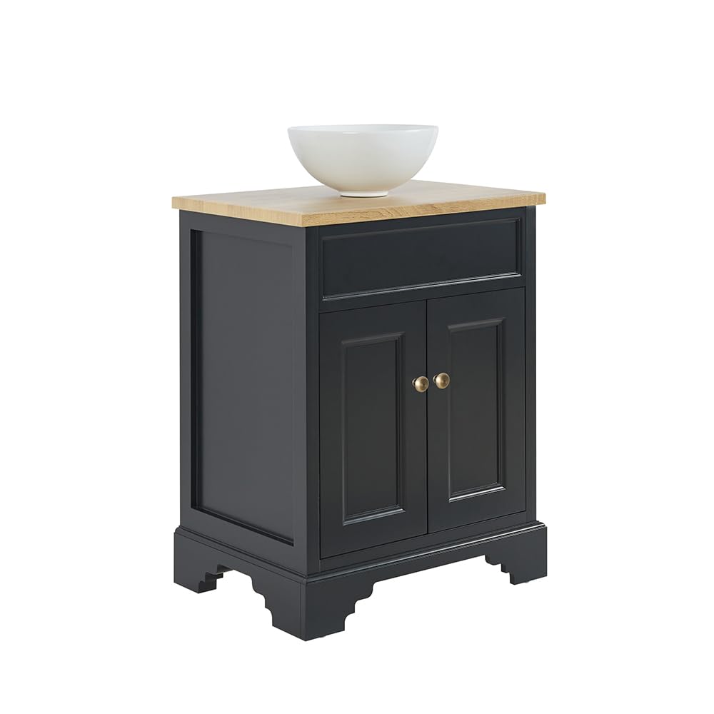 Milano Thornton Black Grey 645mm Bathroom Vanity Unit Basin Gold Handles