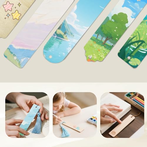 36 Stuck Unfertiges Holz Lesezeichens, Blanko Lesezeichen Basteln, Geschenk Tags mit Quasten, mit 6 Farben Quasten zum Basteln & Beschriften für DIY Lesezeichen Handwerk Geschenke Tag 3.2 ×12 CM