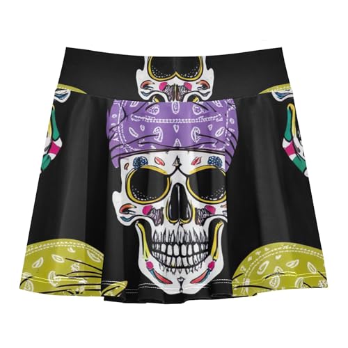 Joisal Athletic Shorts for Girls Skorts Colorful Skulls Bones Black Kids Tennis Skirts Pleated Flowy Skort 3t2
