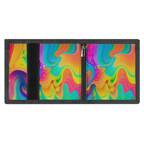 Rainbow Color Abstract Illustration Print Trifold Wallet with ID Window & Key Ring | Slim Front Pocket Wallet with 8 Card Holder4
