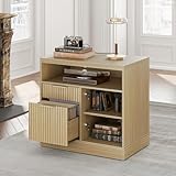 Perledesign 2 Drawer Fluted File Cabinet, 32'' Lateral File Cabinet with Lock and AC/USB...