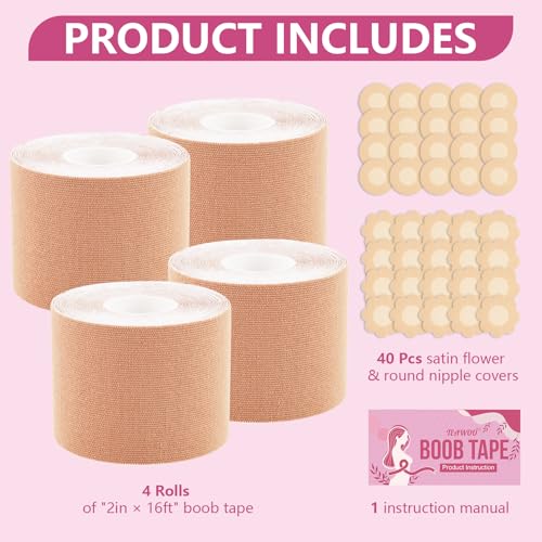 Image of TEAWOO Boob Tape Kit, Breast Lift Tape with Nipple Covers & Double Sided Tape, for A‑G Cup Sizes