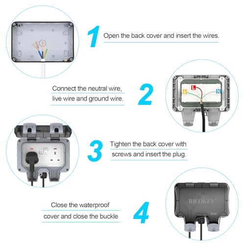 Weatherproof Outdoor Socket Waterproof Double Socket 3M Extension Lead IP66 Switched Wall Electrical Outlet 13 Amp 2 Gang Power Socket, Garden Outside Plug Sockets Cover Box