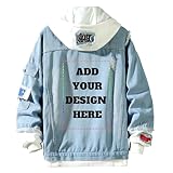 Inmyron Custom Men's Women's Hoodie Denim Hip Hop Coat Jacket Pullover Hooded Sweater Adult Unisex Casual Jeans Outerwear (Blue, S)