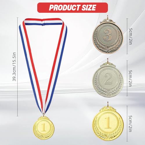 ميداليات ذهبية فضية برونزية مع شرائط من بروبروس® - ميداليات الفائز بالمركز الاول والثاني والثالث للمناسبات الرياضية والمسابقات والجوائز المدرسية والالعاب والحفلات والاحتفالات التقديرية (مجموعة من 3 قطع، قطر 52 ملم)