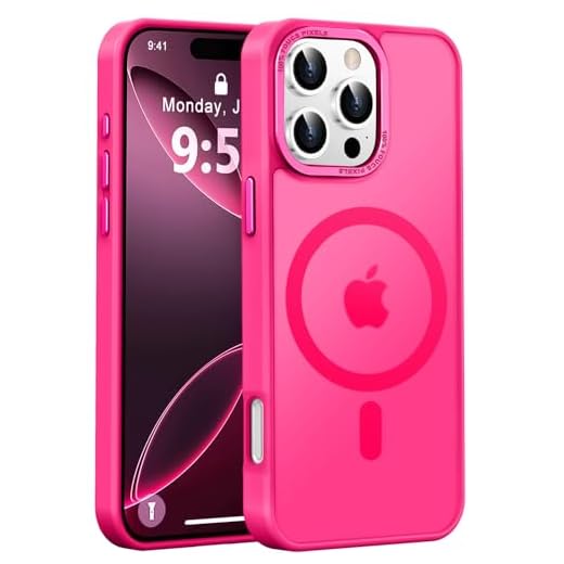 Newfuture Designed for iPhone 16 Pro Max Case with Magnetic [13 FT Military Drop Protection] [Compatible with Magsafe] Slim Translucent Matte Shockproof with Anti-Fingerprint Phone Case, Hot Pink