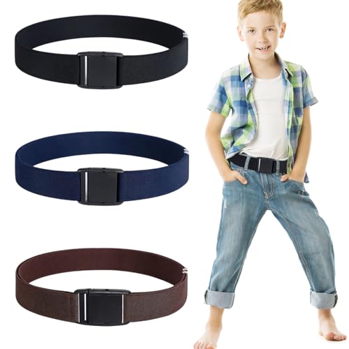 Carreneu 3 Stück Kindergürtel Jungen & Mädchen, Jeans, Schuluniformen, Freizeitkleidung - Schwarz, Kaffee, Marineblau - Einstellbare Größe, Hochwertige Materialien, Geeignet für mehrere Anlässe