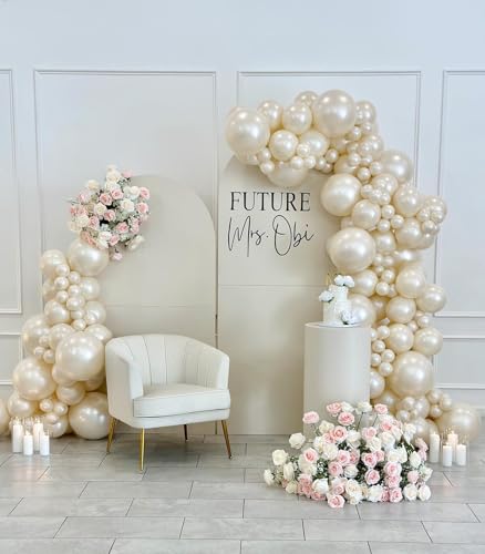 Image of 118Pcs Pearl Balloon Garland Arch Kit - Wedding Party Decorations with Pearl White Sand Double Stuffed Pearl Ivory Balloons for Engagement Bridal Shower Birthday Baby Shower Party Decorations
