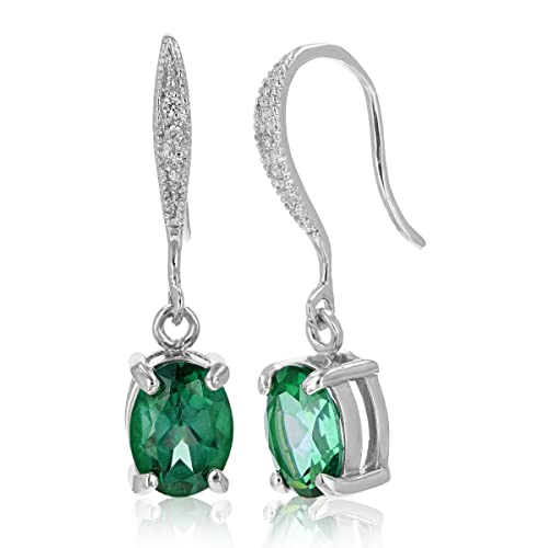 Vir Jewels 1.30 Cttw Green Topaz Dangle Earrings .925 Sterling Silver Rhodium 8X6 Mm Oval #TOP9