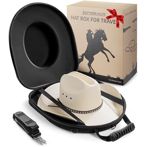 HYDERMUS Cowboy Hat Box for Travel, Waterproof Hat Travel Case: Crush Proof Hat Can Storage for Fedora, Panama, Tweed Hats, Cowboy Hat Holder, Hat Carrier for Travel, Black, Men's Christmas Gifts Cover