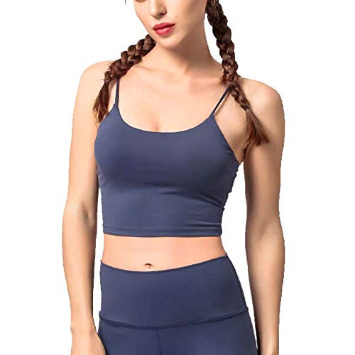 yoga Women's Sports Bras Comfy Padded Gym Workout Crop Top Camisole Shirt Running Cami Crop Tank Tops (M, Blue)