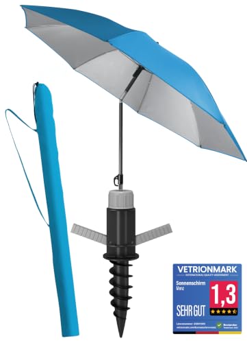 4smile Sonnenschirm Strand SunnyJoy 3-IN-1-SET Fb. Blau - Strandschirm Ø 180 cm + Bodenhülse + Schutzhülle - Strandschirm windfest stabil Sonnenschirm mit UV-Schutz 50+