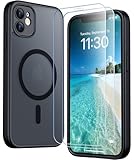 SPIDERCASE for iPhone 11 Phone Case, Magnetic Translucent Matte Case with 2PCS Tempered Glass Screen Protector Slim Phone Case for iPhone 11 6.1'', Black