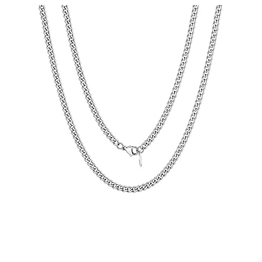 FOCALOOK 3/6/9/12 mm trottoarkant kubansk kedja halsband för män smycken, 316L rostfritt stål/18 K guldpläterad/svart kedja halsband, 18 tum, 50 cm, 22 tum, 24 tum, 26 tum, 28 tum, 76 cm e rostfritt stål, colore: 3 mm - rostfritt stål, cod. FN9276G-3-20-GB